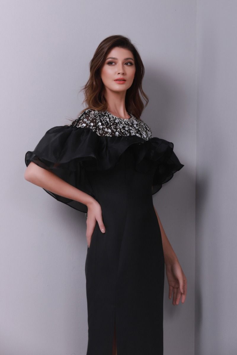 Unique ruffled shoulder dress