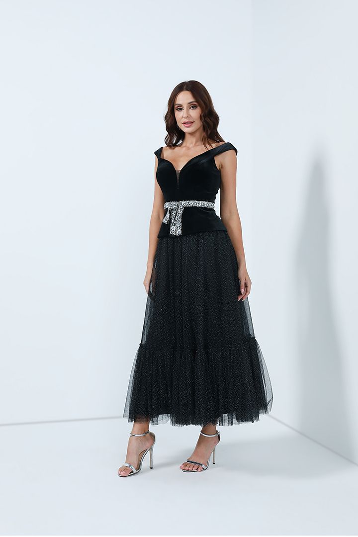Embellished belted dress