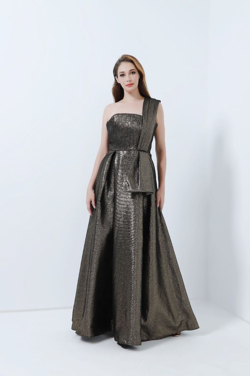 One-shoulder metalic dress