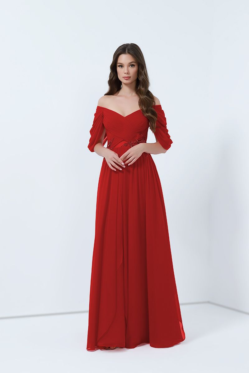 Drape sleeves red dress