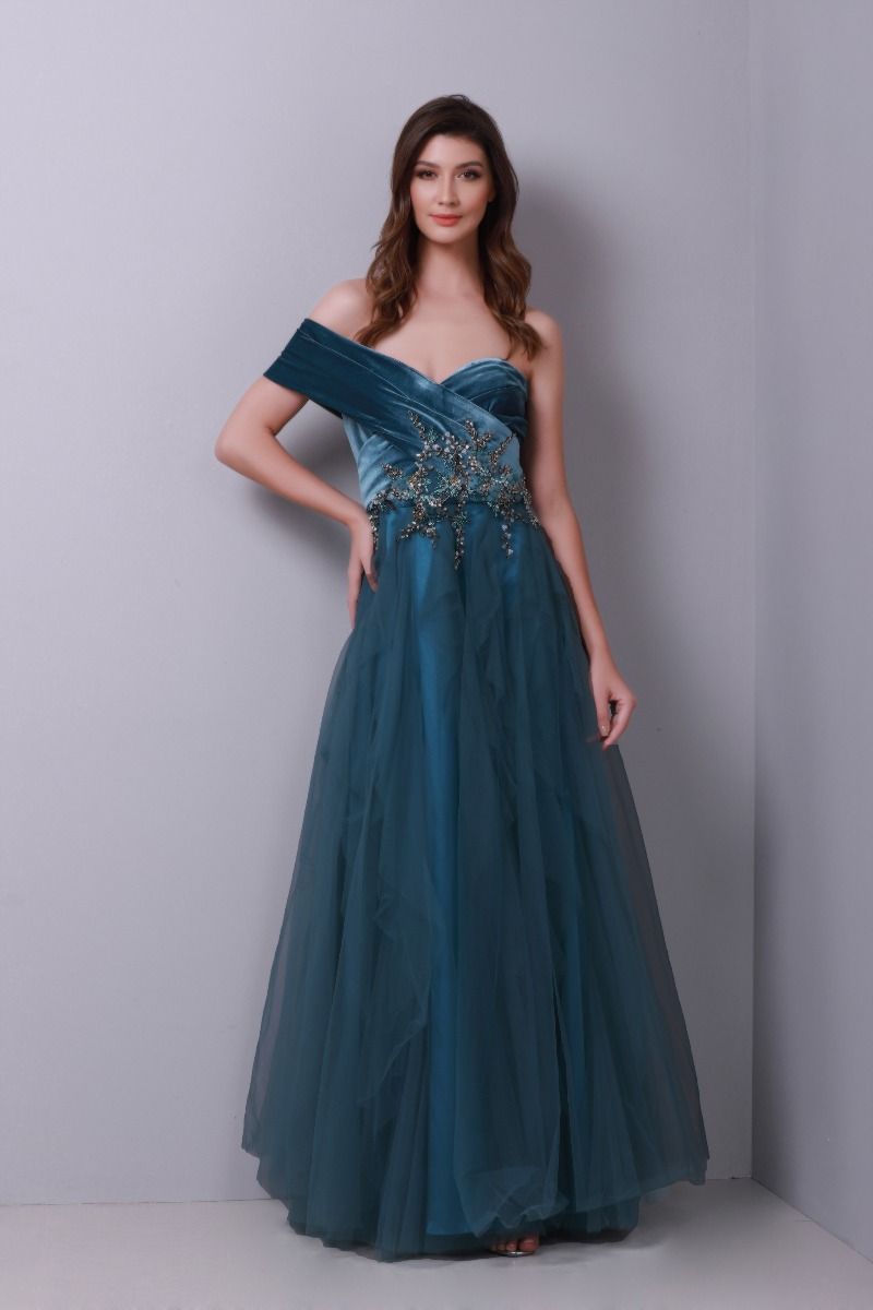 Embellished velvet bustier dress
