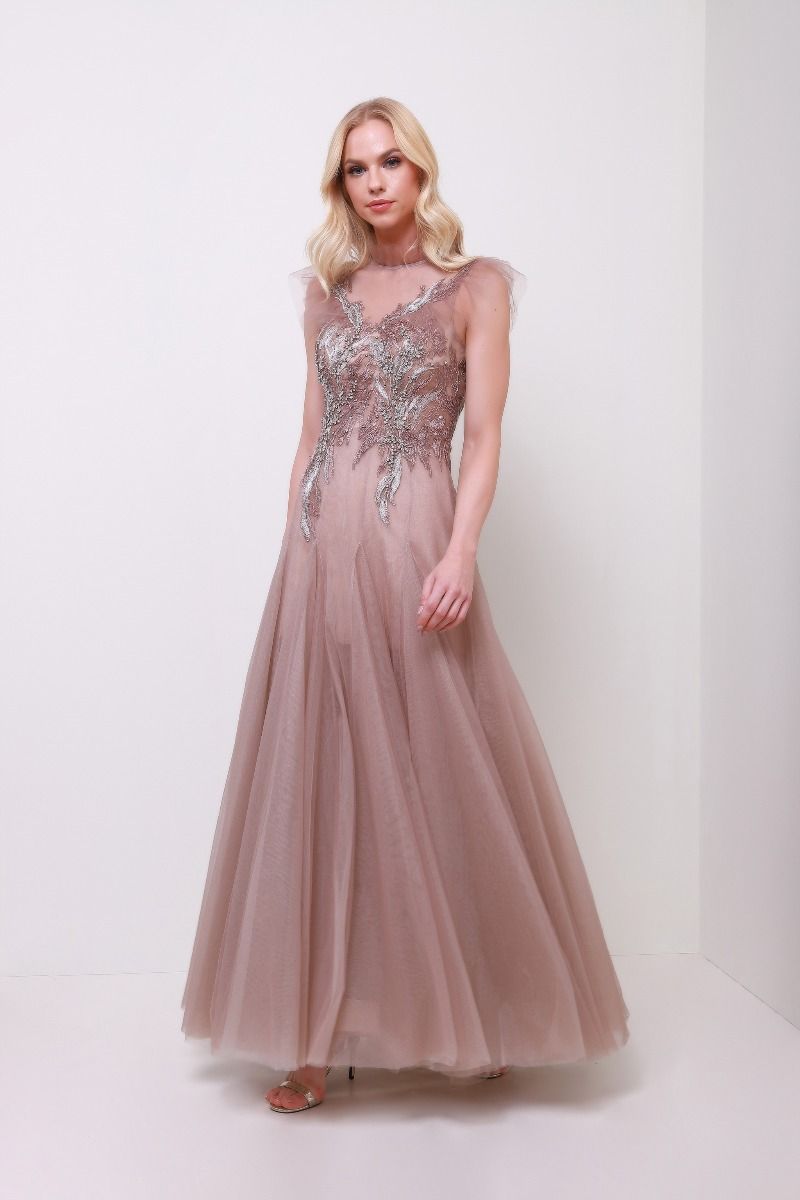 Embellished lace inserts dress