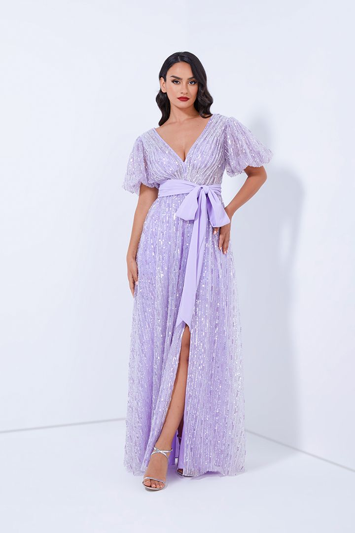 Sequin frill sleeves dress