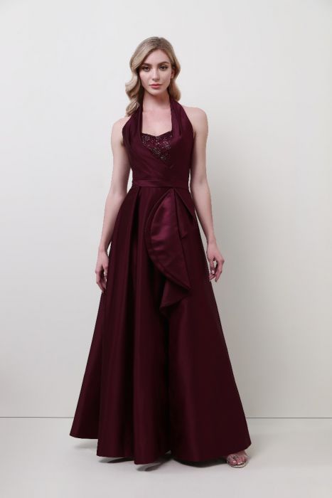 Embellished bustier halter dress